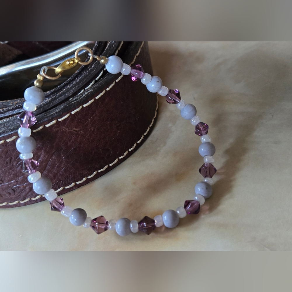 Elegant Purple and White Beaded Bracelet